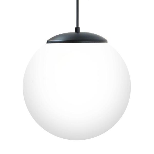 Pendente Glass Na Cor Preto Com Globo Branco Fosco Ø20cm Para