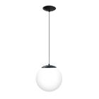 Pendente Glass Na Cor Preto Com Globo Branco Fosco Ø20cm Para