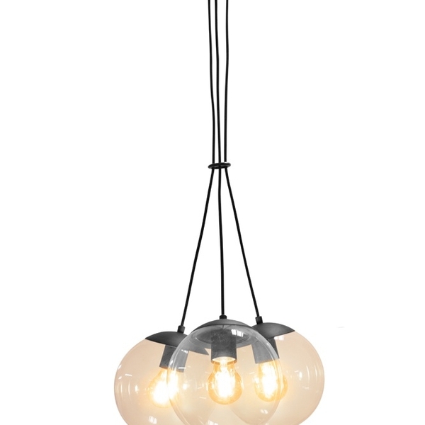 Pendente Globb 3 Globos Bronze Envelhecido Vidro Âmbar 3e27