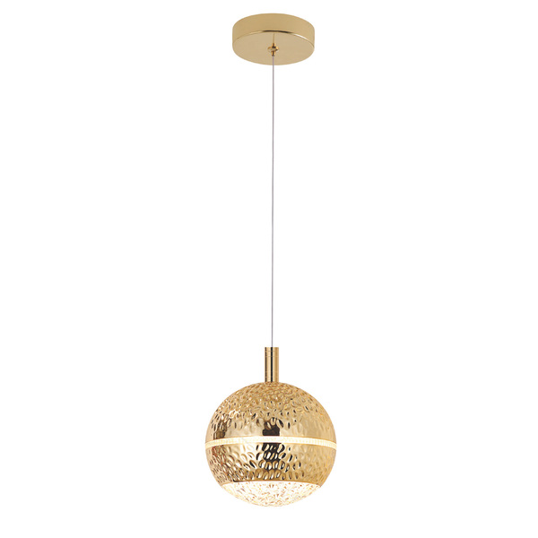 Pendente Globo De Metal Dourado Cristal 15cm Led 8w 3000k Biv