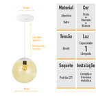 Pendente Globo Esfera De Vidro Âmbar 20cm - Branco