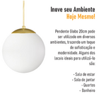 Pendente Globo Esfera De Vidro Branco Fosco 20cm - Ouro