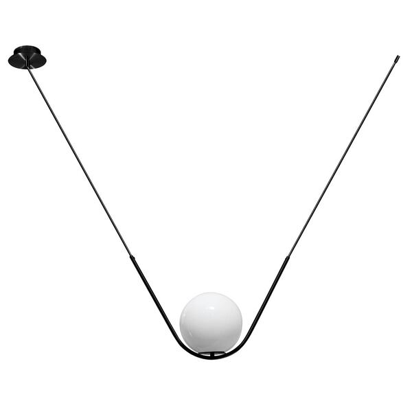 Pendente Globo Vidro Leitoso Cora Preto + Led Branco Frio 110