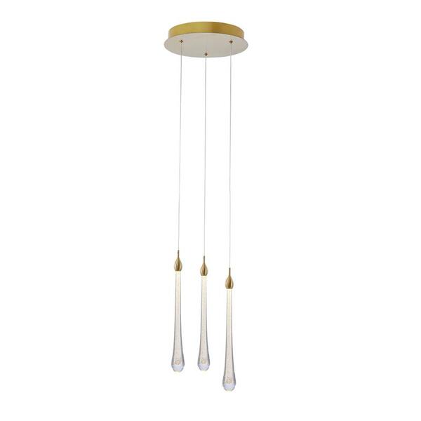 Pendente Goccia Dourado Em Metal E Vidro Com Led 2w Branco Qu