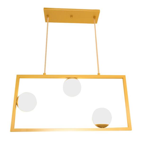 Pendente Golden Sun Quadro Dourado 3 Globos 10 Cm Branco Fosc