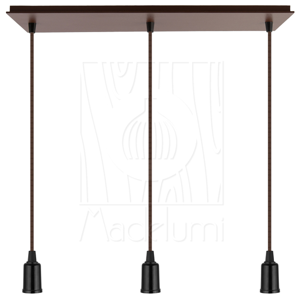 Pendente Industrial Cabo Tecido Triplo Cq E27 Vintage Marrom