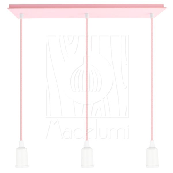 Pendente Industrial Cabo Tecido Triplo Cq E27 Vintage Rosa Cl