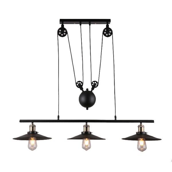 Pendente Industrial Metal Trio Peso E Roldana P/3 Lâmp E27 Ta