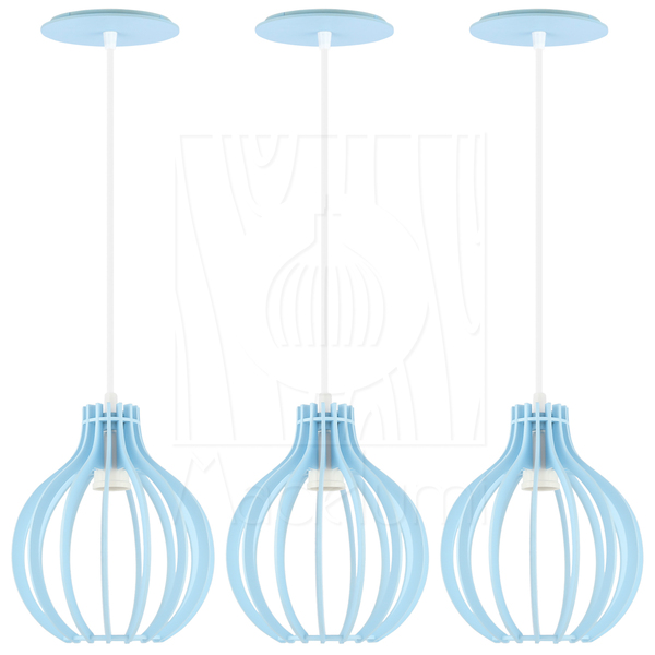 Pendente Luminária Bali E27 Moderno 3 Unidades Azul Claro