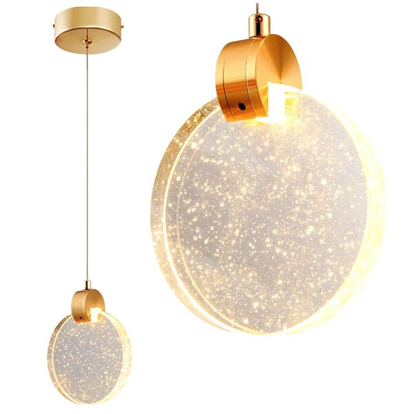 Pendente Luminária Bolhas Lua Cristal K9 Dourada 7w 3500k Bq