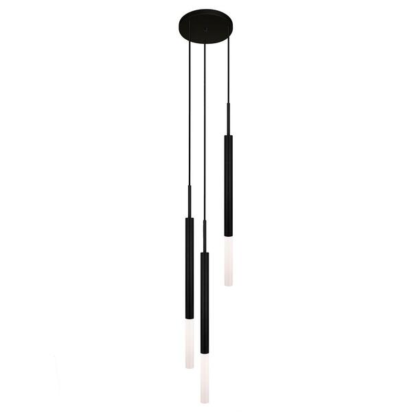 Pendente Luminária De Teto Tubo Triplo Difusor Balcão Preto