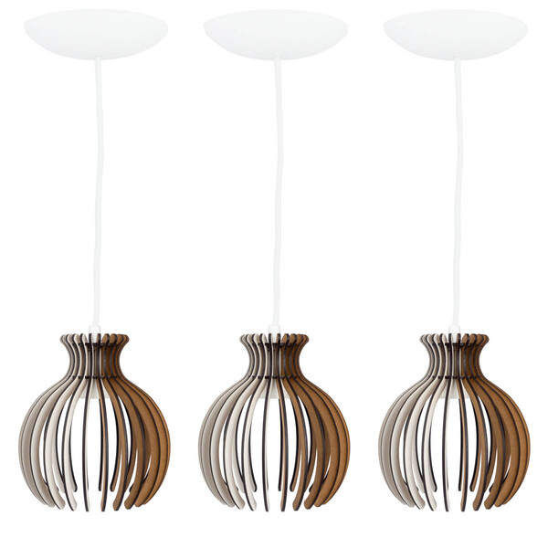 Pendente Luminária Desmontada Nacar Madeira Mdf 3 Unidades Br