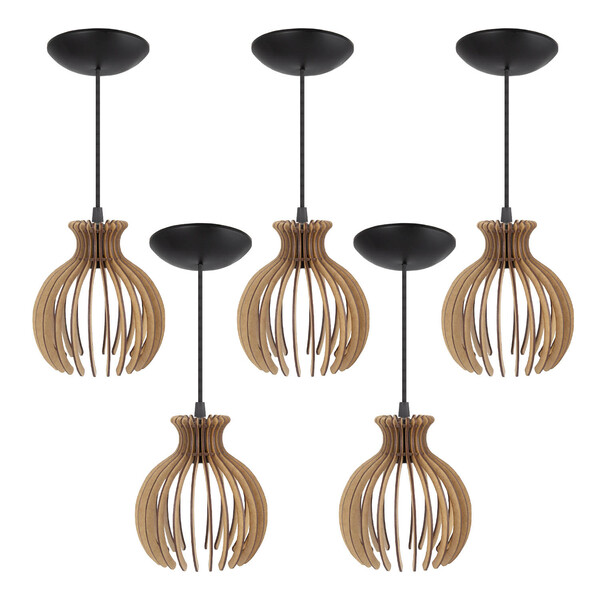 Pendente Luminária Desmontada Nacar Madeira Mdf 5 Unidades Rú