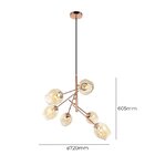 Pendente Luminaria Lustre Vidro Metal 6xe27 Champanhe Cobre