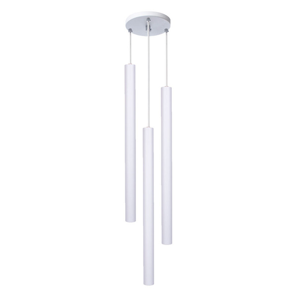 Pendente Luminária Tubo Branco 50 Cm Triplo + Led Branco Frio