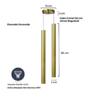 Pendente Luminária Tubo Dourado Escovado 50 Cm Cabo Cristal D