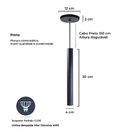 Pendente Luminária Tubo Preto 30 Cm + Lâmpada Led Branco Neut