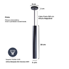 Pendente Luminária Tubo Preto 30 Cm + Led - Canopla 6cm Lâmpa