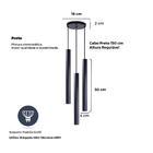 Pendente Luminária Tubo Preto 30 Cm Triplo + Led Branco Neutro