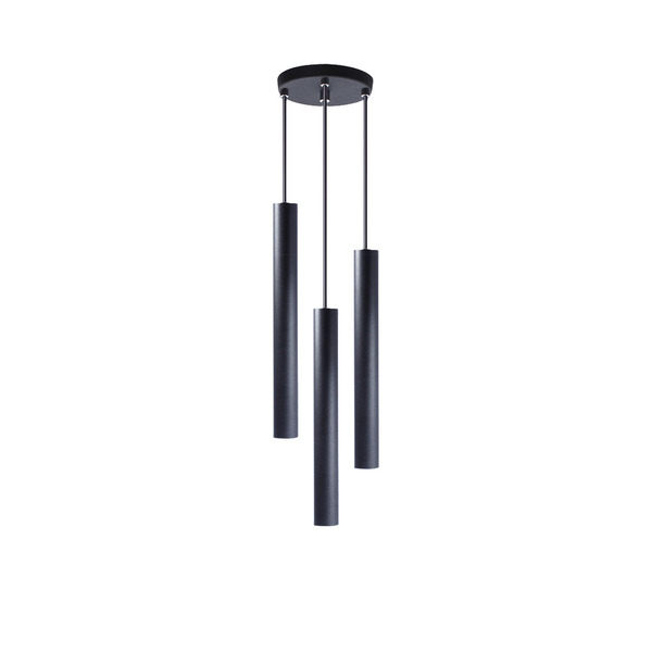 Pendente Luminária Tubo Preto 30 Cm Triplo + Led Branco Neutro