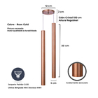 Pendente Luminária Tubo Rose Gold 50 Cm Cabo Cristal Duplo +