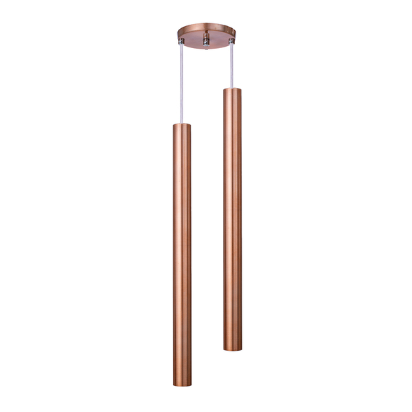 Pendente Luminária Tubo Rose Gold 50 Cm Cabo Cristal Duplo +