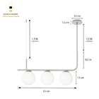 Pendente Lustre Curvo Jabuticaba 3 Globos Vidro Champagne