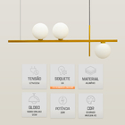 Pendente Lustre Jabuticaba Para Sala 3 Globos 12cm Dourado