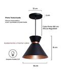 Pendente Lustre Luminária Berlim 15cm Preto