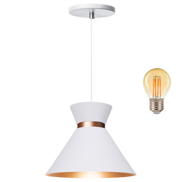 Pendente Lustre Luminária Berlin 15cm Branco + Led Retrô Vint