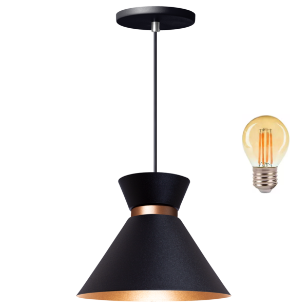 Pendente Lustre Luminária Berlin 15cm Preto + Led Retrô Vinta