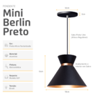 Pendente Lustre Luminária Berlin 15cm Preto + Led Retrô Vinta