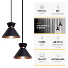Pendente Lustre Luminária Berlin 15cm Preto Duplo