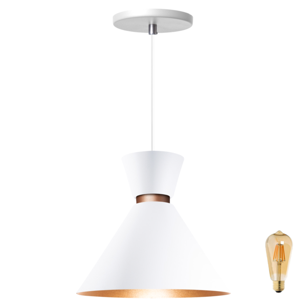 Pendente Lustre Luminária Berlin 23cm Branco + Led Retrô Vint