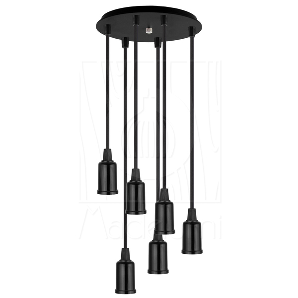 Pendente Lustre Luminária Cascata 6 Cabo Madeira Cr E27 1,2m