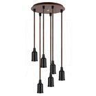 Pendente Lustre Luminária Cascata 6 Cabo Madeira Cr E27 1,2m