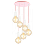 Pendente Lustre Luminária Cascata 6 Cabo Madeira Cr Rosa