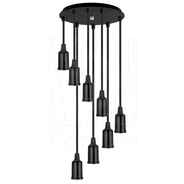 Pendente Lustre Luminária Cascata 8 Cabo Madeira Cr Preto