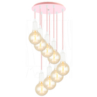 Pendente Lustre Luminária Cascata 8 Cabo Madeira Cr Rosa