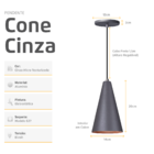 Pendente Lustre Luminária Cone Cinza