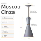 Pendente Lustre Luminária Cone Moscou 39cm Cinza