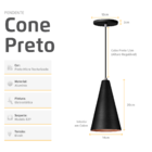 Pendente Lustre Luminária Cone Preto