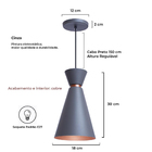 Pendente Lustre Luminária Pequim Cinza 30cm