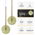 Pendente Lux Duplo Dourado Globo Vidro Âmbar + Led