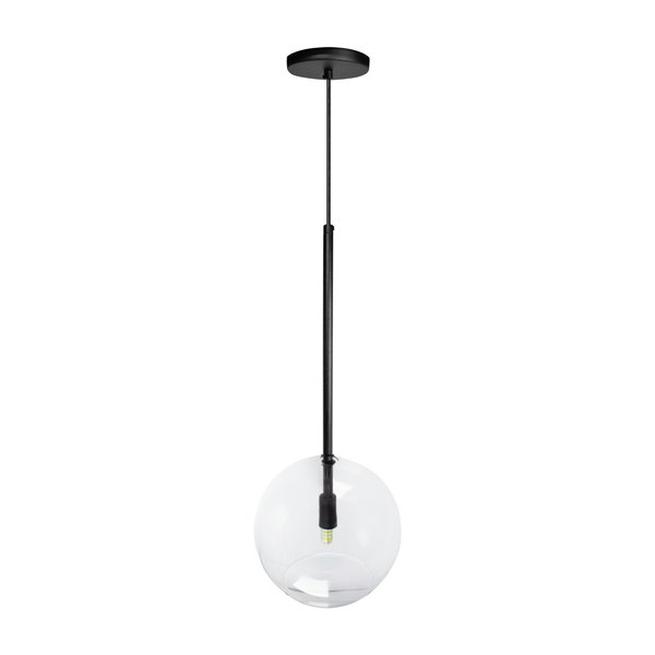 Pendente Lux Preto Globo Vidro Cristal 20cm  + Led