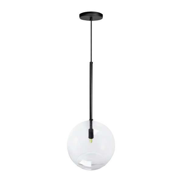 Pendente Lux Preto Globo Vidro Cristal 25cm  + Led