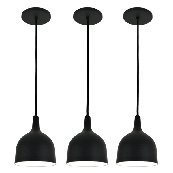 Pendente Lux Taça Preto Kit Com 3