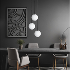 Pendente Lux Triplo Preto Globo Vidro Branco Fosco + Led