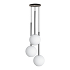 Pendente Lux Triplo Preto Globo Vidro Branco Fosco + Led