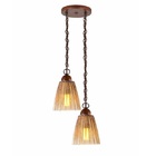 Pendente Madeira Imbuia 2 Cupulas Vidro Ambar Florença 2235